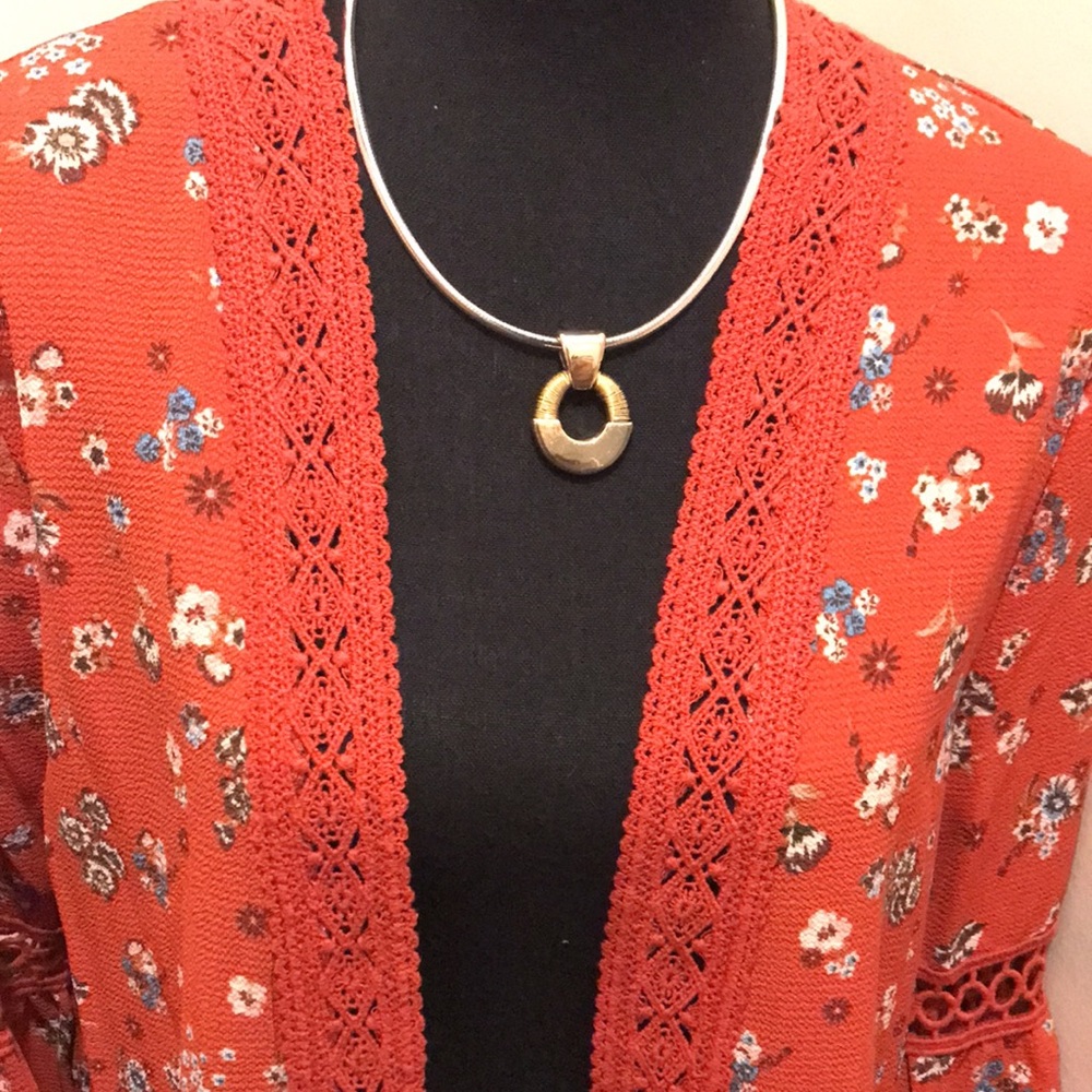 E) NOBO Floral Rust Colored Open-Front 
One-Piece Cardigan - Picture 3 of 11
